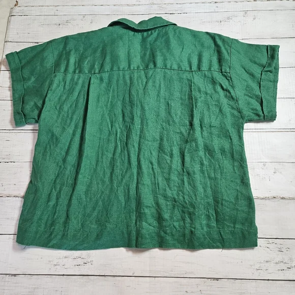Loft Beach 100% Linen Green Button Up Womens LP - Picture 9 of 10